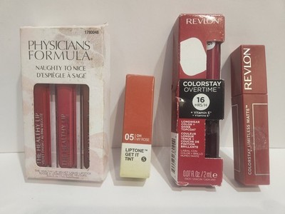 6 lipsticks, 2-revlon colorstay matte liquid lipstick, physians formula, liptone