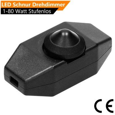 ORSEM Schnurdimmer stufenlos Drehdimmer 230V 80W Leuchtmittel LED Dimmschalter Schwarz
