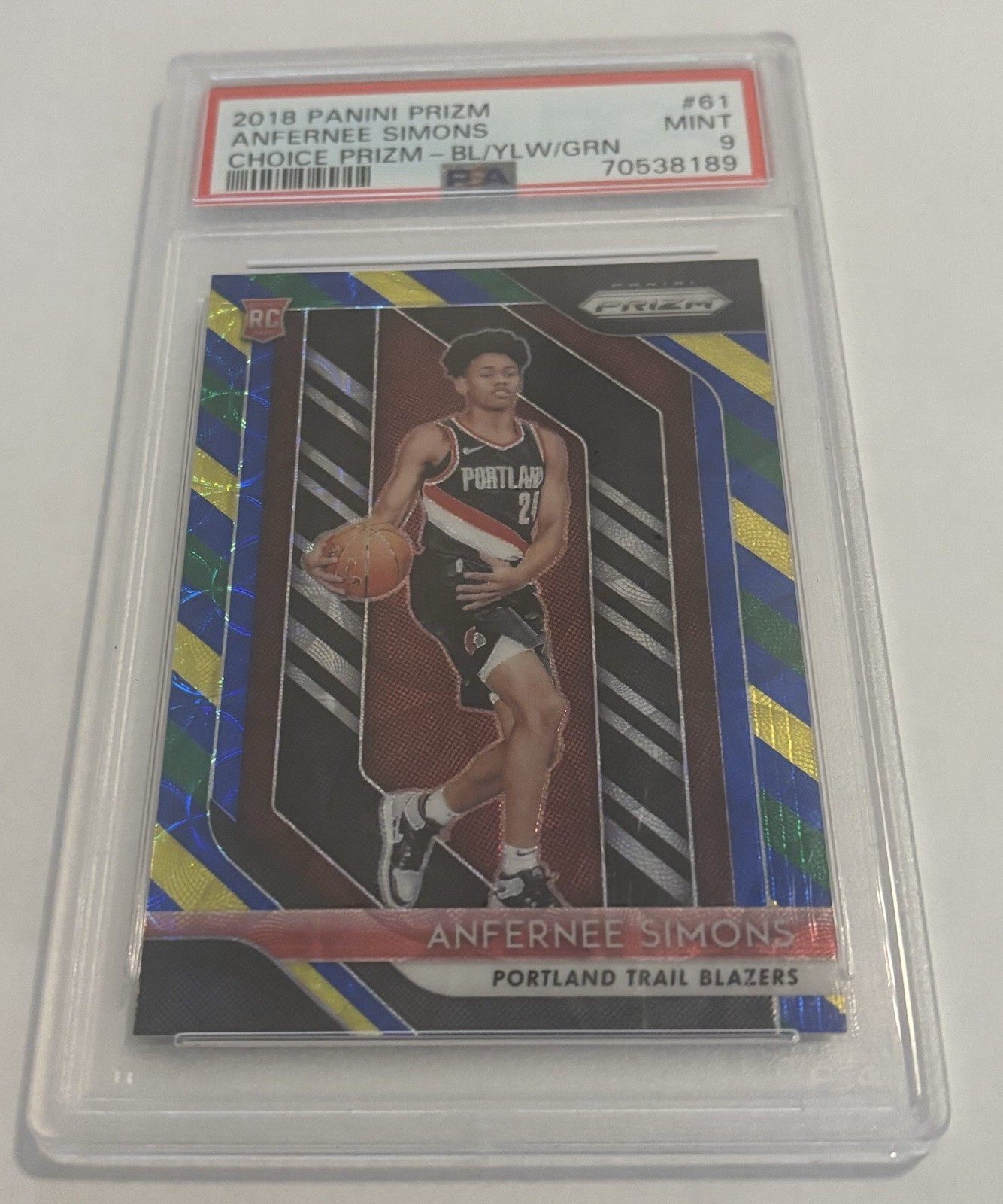 ANFERNEE SIMONS 2018-19 Panini Prizm Choice Blue Yellow Green Rookie PSA 9 #61