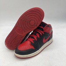Jordan 1 Mid Alternate Bred Shoes Kids Size 7Y Red Black Mid Top No Insoles