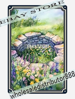 Stone Well Garden Metal Sign Fairy Style enchanted whimsical