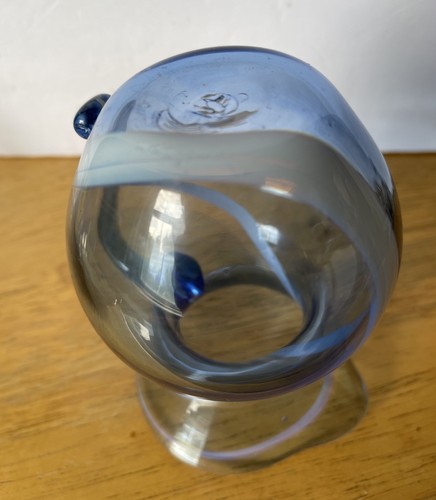 Vintage Hand Blown Glass Jug  Pitcher Blue W/White Swirl 32 Oz Rough Pontil - Picture 11 of 13