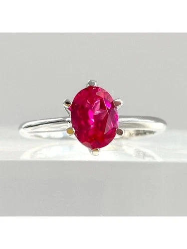 Pink Tourmaline Solitaire Gemstone Sterling Silver 925 Vintage Ring - sz 7.75