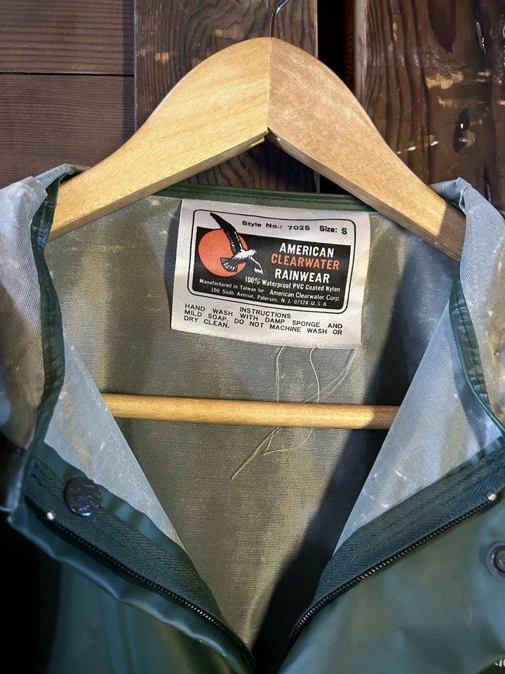 Chaqueta de lluvia vintage americana Clearwater impermeable verde abrigo con capucha Foto 4 de 4