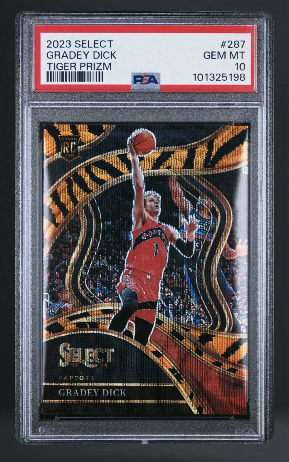 Panini Select Gradey Dick #287 Tiger Prizm Courtside Rookie PSA 10 Raptors