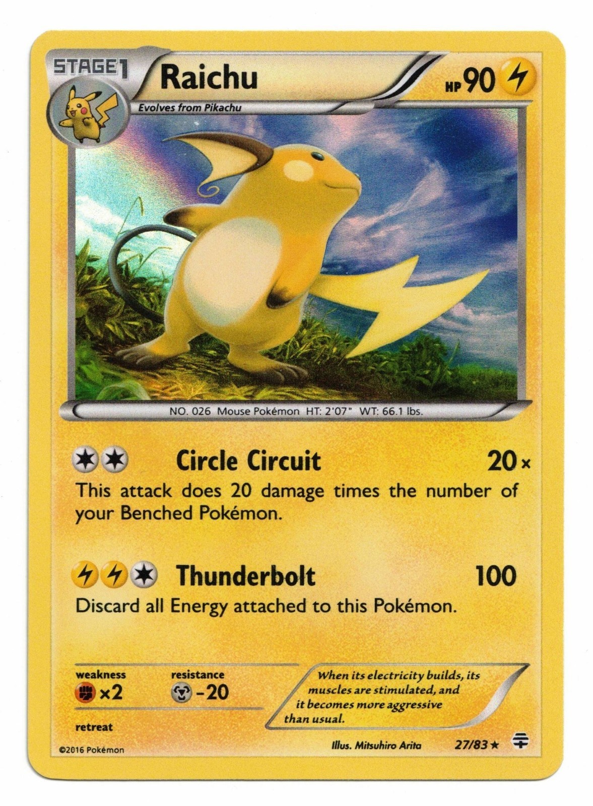 Pokemon Card: Raichu HOLO 27/83 XY Generations Rare! NM