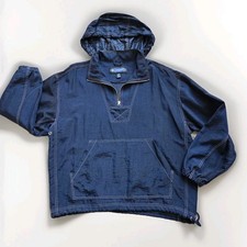 Old Navy Windbreaker Golf Anorak Mens M Navy Blue Vtg 90s 1/4 Zip Hooded Jacket