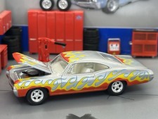 Restomod 1965-1970 Chevy Impala Silver With Flames Opening Hood 164 Scale