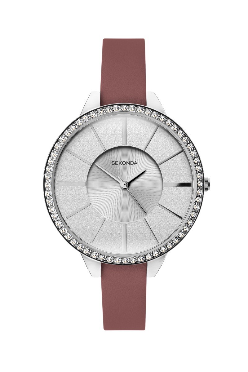 Sekonda Ladies Editions Watch with Silver Glitter Dial and Pink Strap 40006