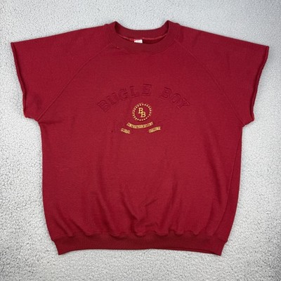 Vintage Bugle Boy Sweatshirt Mens XL Red Short Sleeve Embroidered 80s 90s