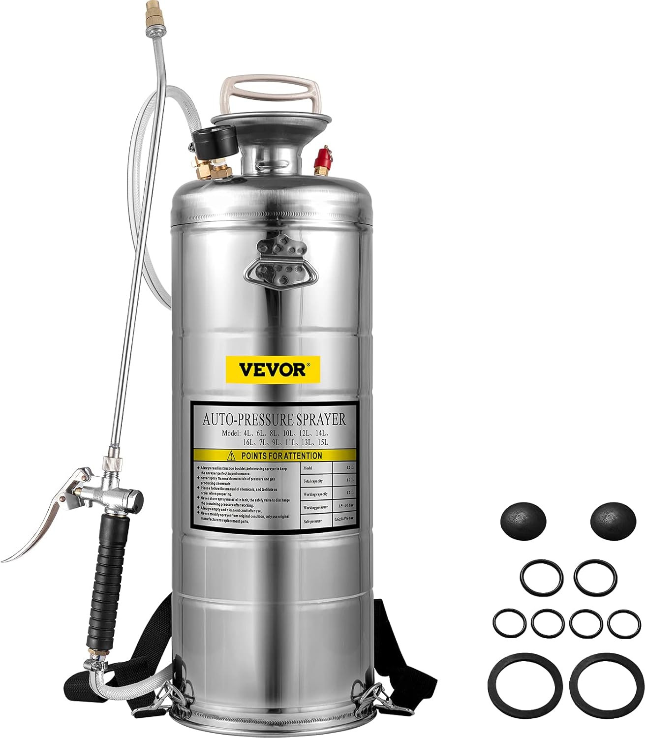 VEVOR Spruzzatore 12L Inox Professionale - Pompa a Spalla indistruttibile