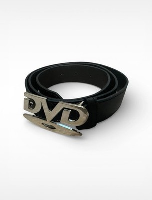 Chrome Punk Style Y2K Black Gürtel mit detaillierter DVD Silver Buckle 41''