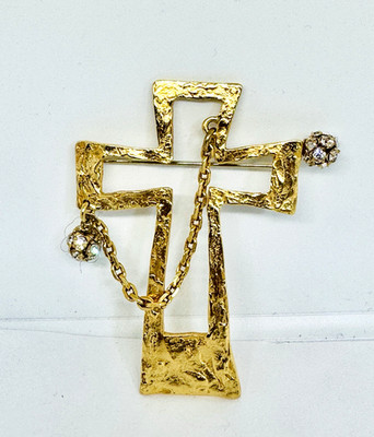 Vtg Couture Large Christian Lacroix Rhinestone Cross 2.810In Pin Brooch E94 1994