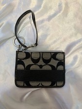 Vintage Coach Signature Stripe Black And Gray Wristlet w/ Keychain, Zipper Top