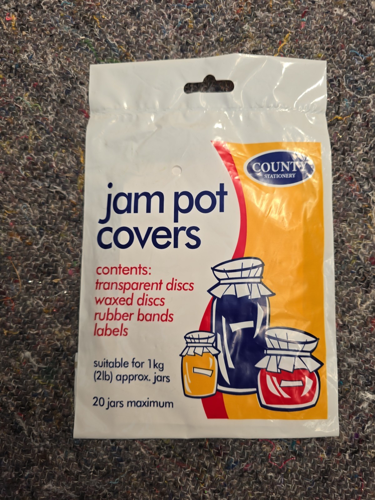 County Jam Pot Covers - 1 Kg (2lb) Maximum 20 Jars Labels Rubber Bands Disc