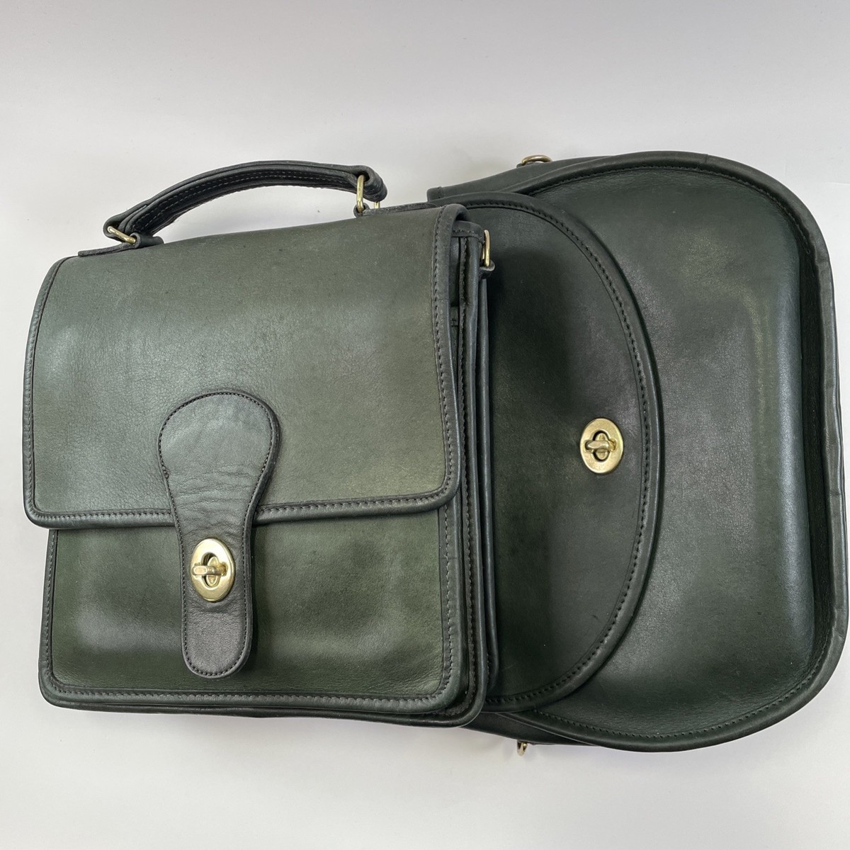 VTG Coach Station Bag 5130 USA Bottle Green Leather Top Handle