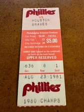 1981 Houston Braves Philadelphia Phillies Typo Baseball Ticket Vukovich Final