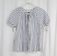 Universal Thread 100% Cotton Blue & White Boho Short Sleeve Peasant Top - Sz M