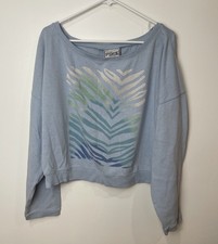 Victorias Secret Pink Sweatshirt Large Animal Print Blue Relaxed Oversized Crop