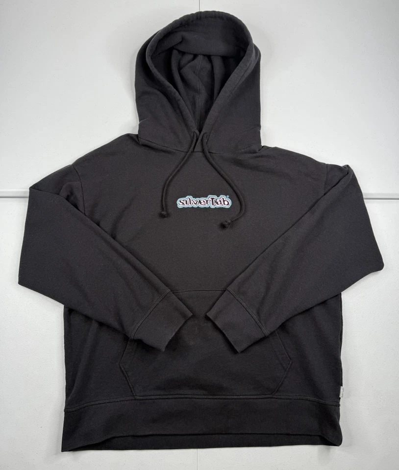 Vtg Levis SilverTab Graphic Hoodie Black Pullover Spell Out Y2K Skater Grunge L - Image 2 of 4