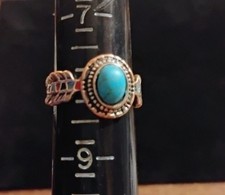 Pierścionek z czystej miedzi vintage w stylu południowo-zachodnim z turkusowym kamieniem w środku rozmiar 8