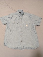 Carhartt Men's Large Blue Short-Sleeve Button-Down Work Shirt