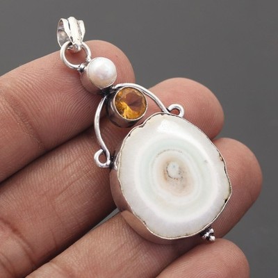 Solar Scheibe Edelstein 925 Sterling Silber Handarbeit Anhänger Schmuck Geschenk für die Liebe