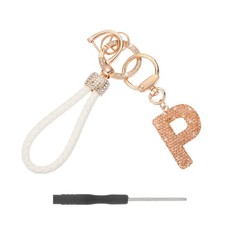 Initial Letter Keychain Letter P - Initial Wristlet KeyChain Champagne