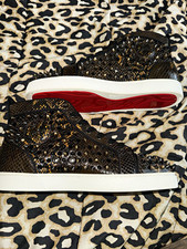 Christian Louboutin Men  s 10 High-Top Lace-Up Spiked Snakeskin Red Sole