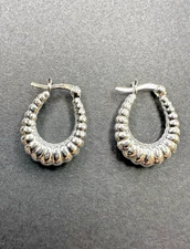 Sterling Silver FAS 925 THAI Small Hoop Shrimp Earrings BUBBLE CLOUD PUFFY