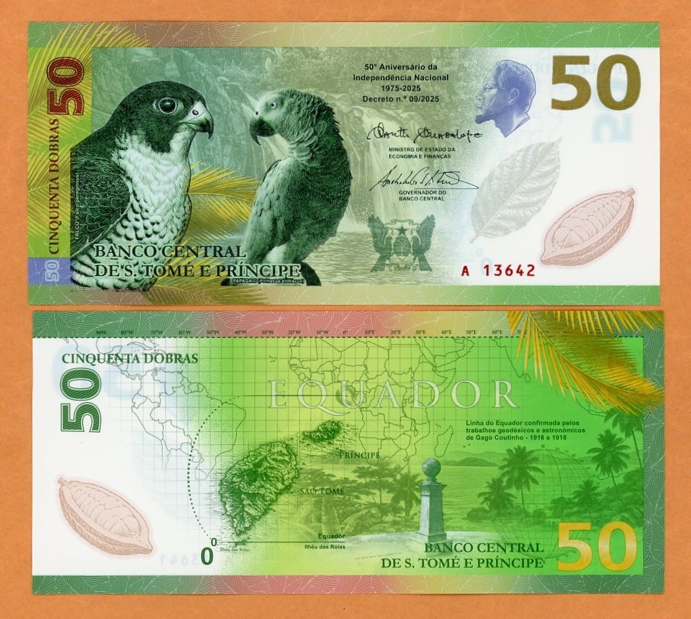 St Thomas & Prince, 50 Dobras,  2025,  P-82 UNC Commemorative Polymer