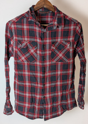 Fission rot schwarz grau kariertes Flanellhemd Damen Medium 12-14 Langarm Retro