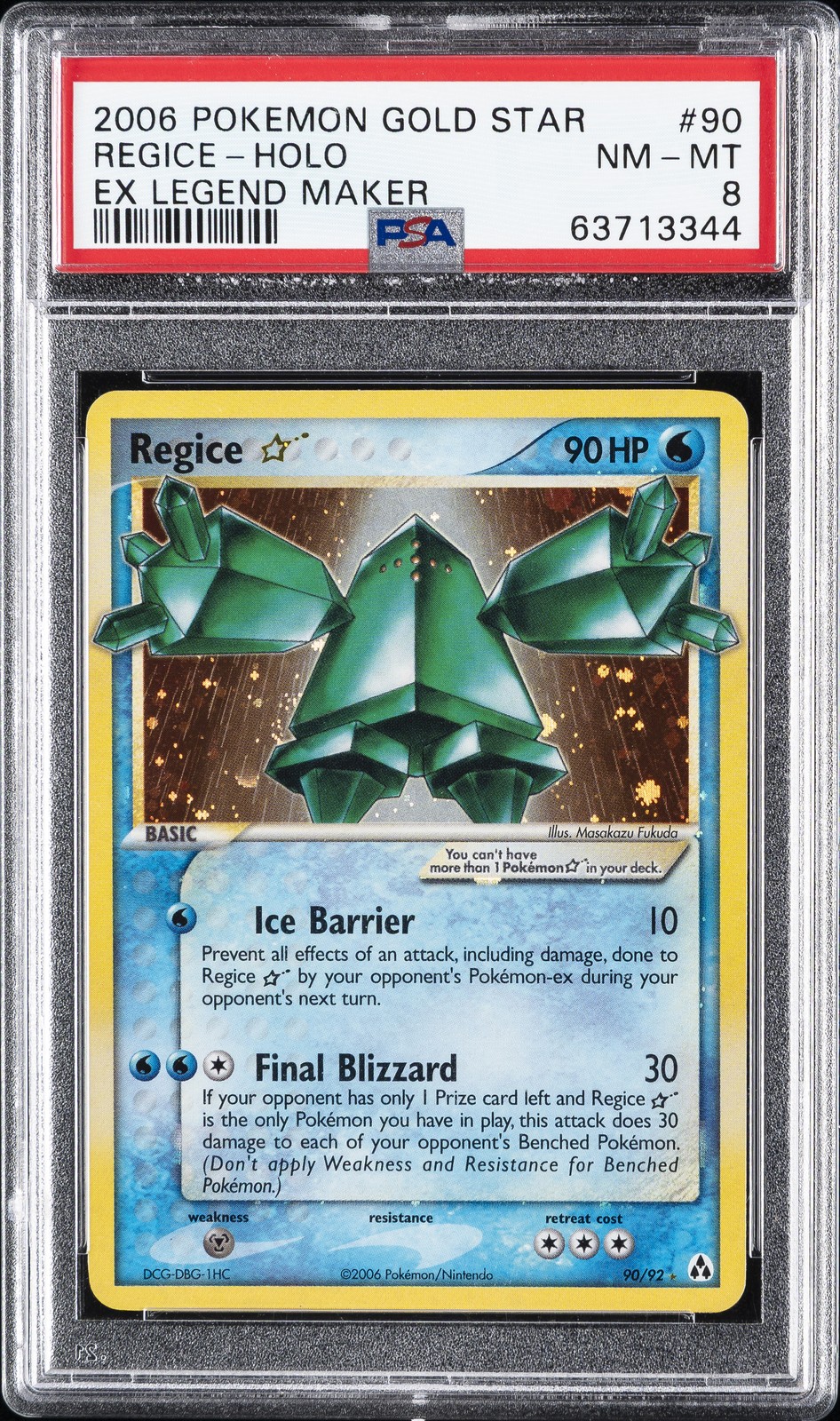 2006 POKEMON EX LEGEND MAKER GOLD STAR #90 REGICE-HOLO PSA 8
