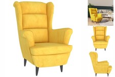 Sessel Ohrensessel Relaxsessel Fernsehsessel Polstersessel Senfgelb Samt