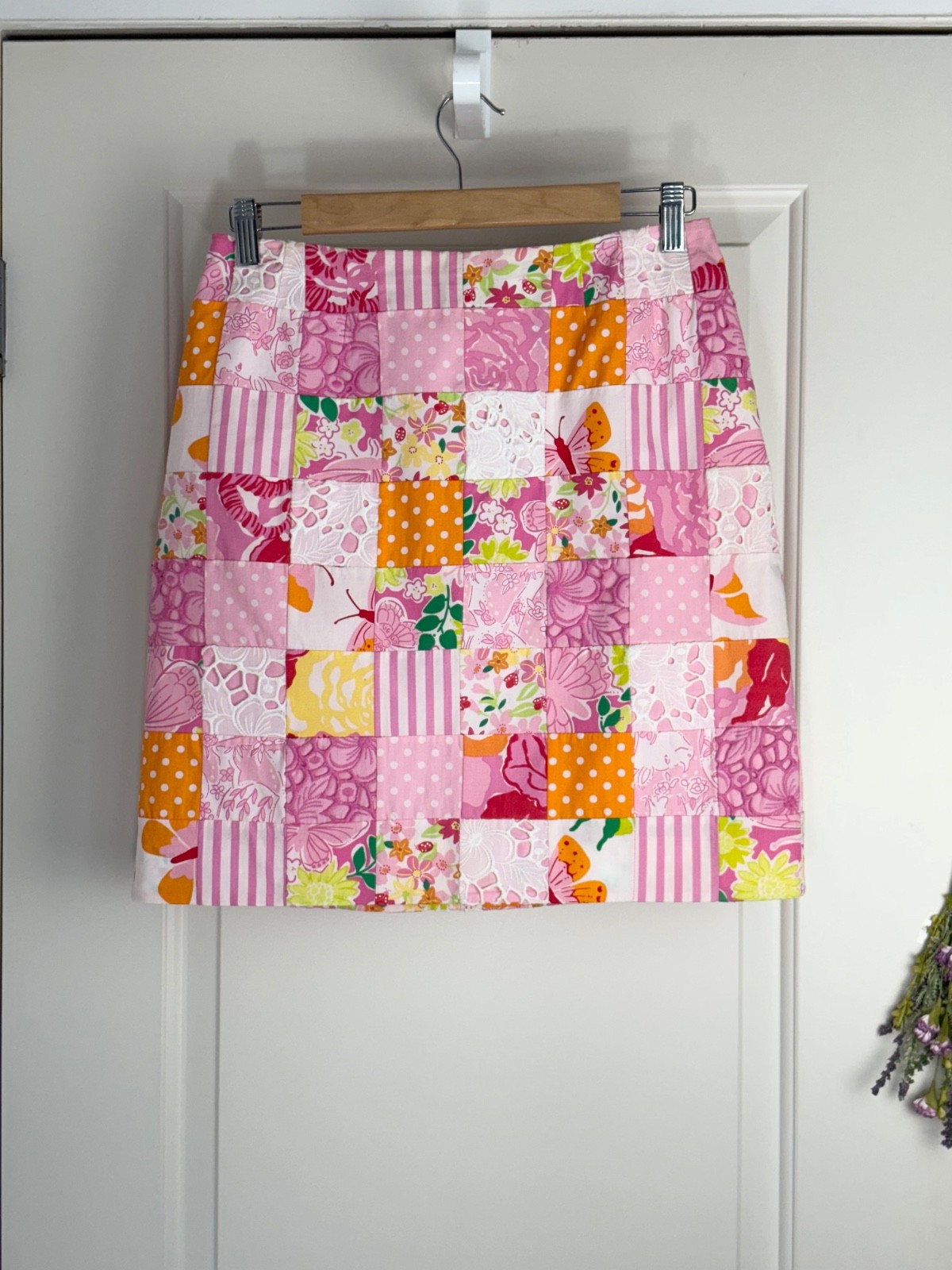 Lilly Pulitzer Pink Mixed Patchwork Lined Skirt S… - image 1