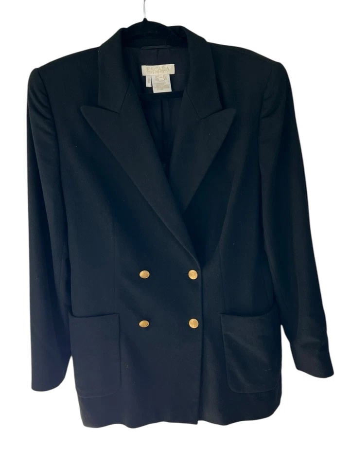 Abrigo Blazer Piacenza Escada Vintage Negro Lapin Lana Conejo Dorado Hardwar Talla 42 Foto 2 de 4