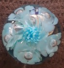 Joe St. Clair Art Glass Paperweight Signed Bubbles Blue Trumpet Flowers Vintage — photo 4