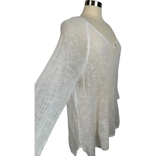 Maglione bianco EILEEN FISHER donna taglia XL scollo V cotone biologico lino tessuto aperto - Foto 9 di 18