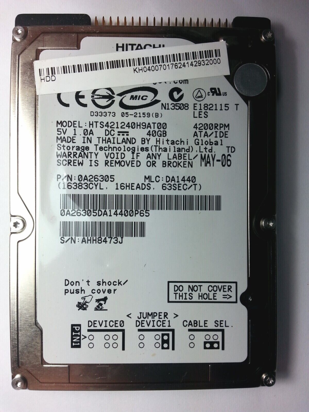 Hard drive 40GB ( HTS421240H9AT00 ) ATA/IDE HITACHI ACER TRAVELMATE 2420  LAPTOP