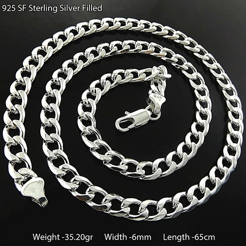 Necklace 925 Sterling Silver Filled Solid Men's Real Curb Statement ...