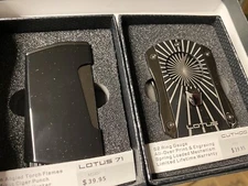 Lotus Deception Cigar Cutter and Chroma Lighter Gift Set - Black and Gray - New