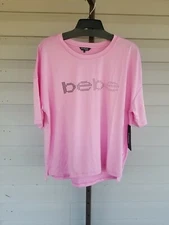  Bebe Sport LOGO Tee Shirt Top Pink Stretch Plus Size Wicking NWT$49