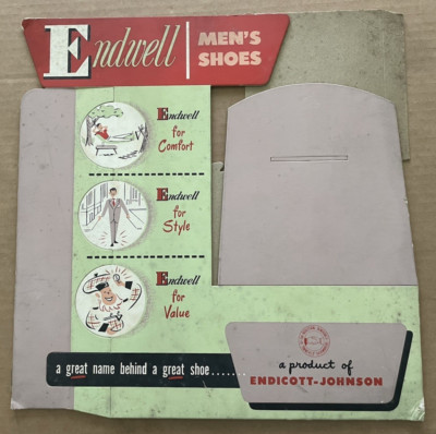 Vintage ENDWELL MEN'S SHOES Cardboard Store Display ENDICOTT-JOHNSON