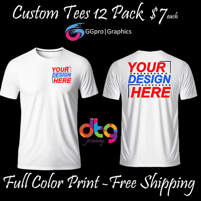 12 pack Personalized Custom Printed T-shirt, FULL Color. (Online Design Studio)
