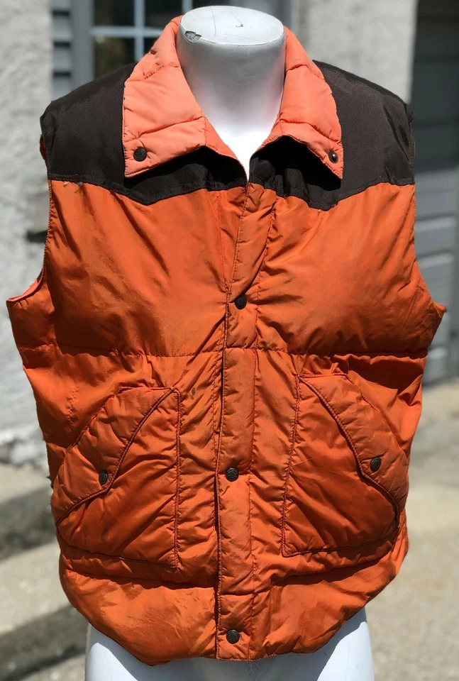 Colete acolchoado vintage Tiger anos 1980 estilo Stranger Things laranja reversível G - Imagem 2 de 4