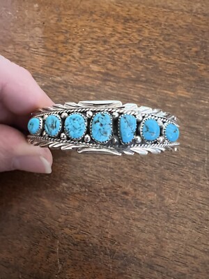 Native American Navajo Turquoise Cluster Bracelet Anita Whitegoat Cuff Zuni # J