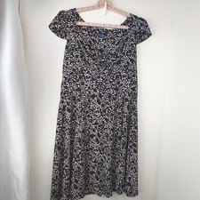 Chaps Women's Dress Size XL Black and White Print Cap Sleeves Knee Length 