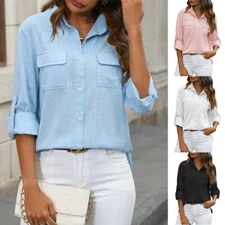 Women's button-down shirt loose shirt solid color casual