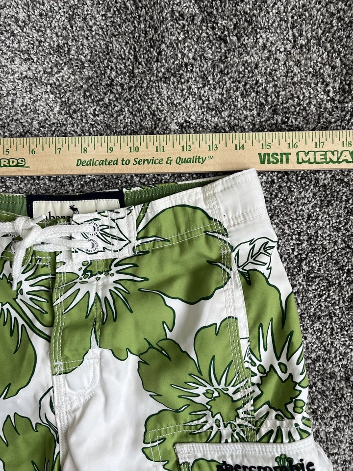 Pantalones Cortos de Carga Hawaianos Abercrombie & Fitch Verde Blanco Logo Hombres Talla M Foto 3 de 4