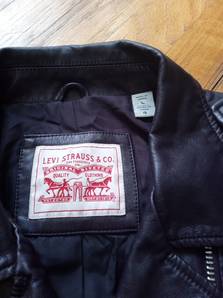 Chaqueta Levi's Moto Borgoña Mujer Talla Grande Cremallera Camionero, Excelente Estado Foto 4 de 4